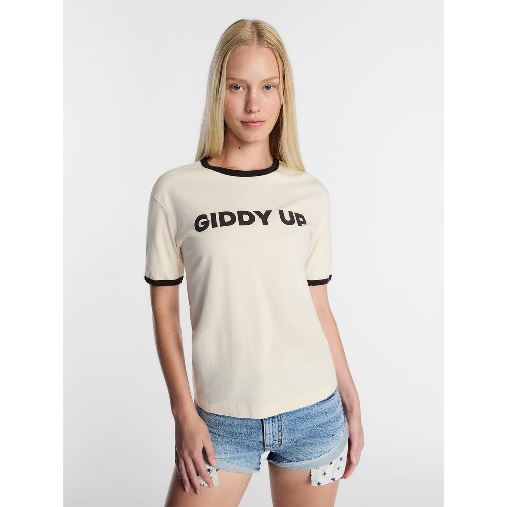 Lee Ringer Tee Women XS Cream New Giddy Up Kacey Musgraves Distressed